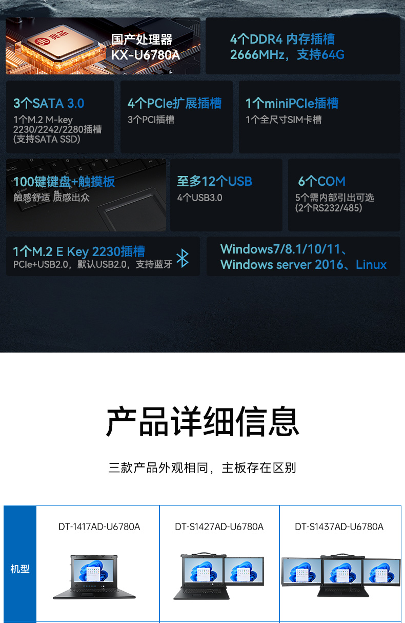 国产兆芯双屏加固便携机,户外勘探加固计算机,DT-S1427AD-U6780A.jpg